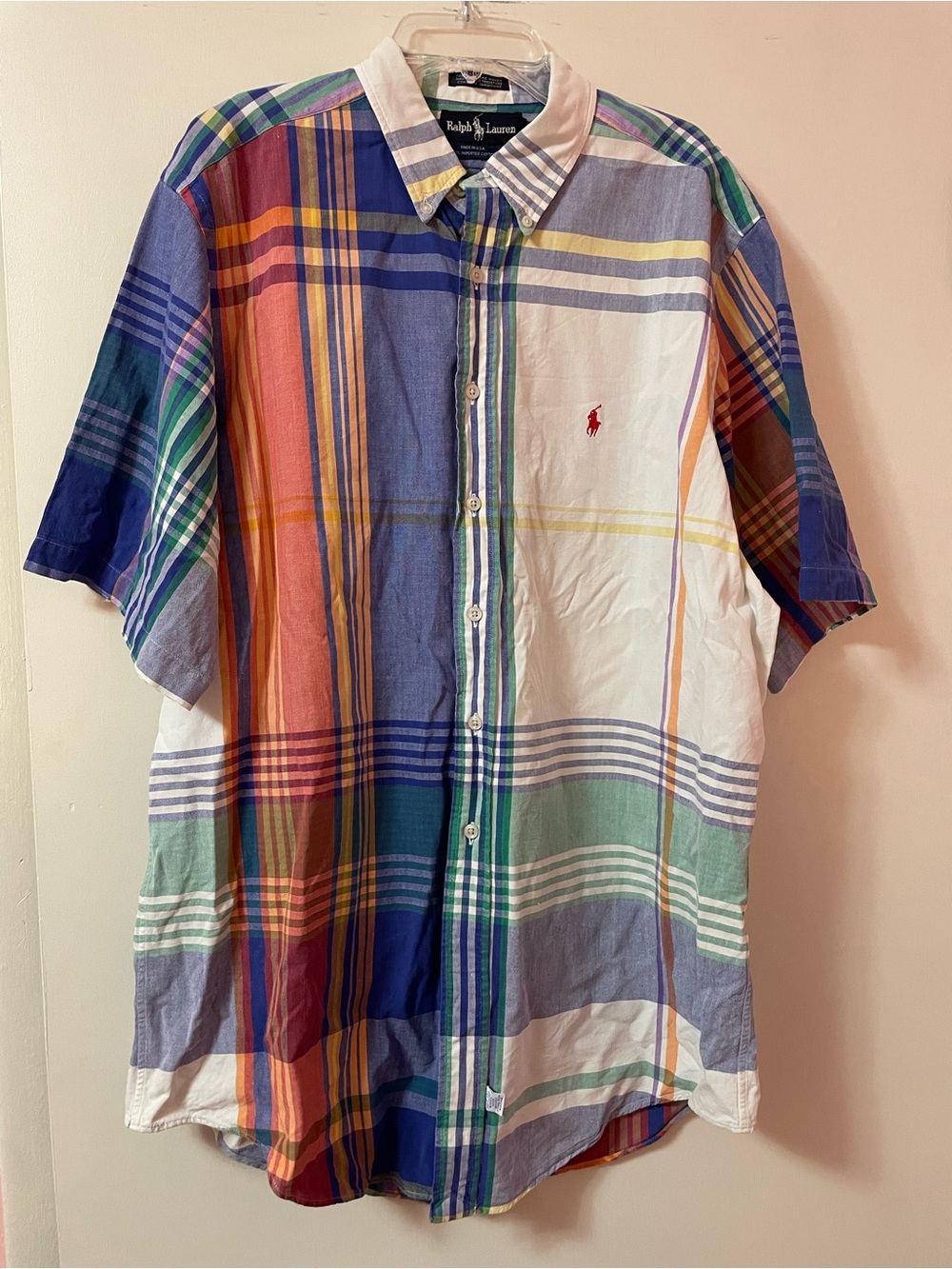 Vintage 90s Ralph Lauren Multi-colored Plaid Cotton Shirt Size XL